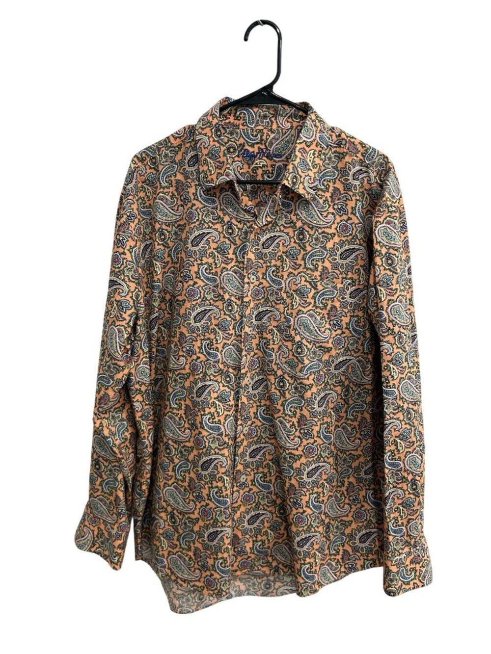 Alan Flusser XL Mens Peach Paisley Long Sleeve Button Up Shirt Boho Whimsical